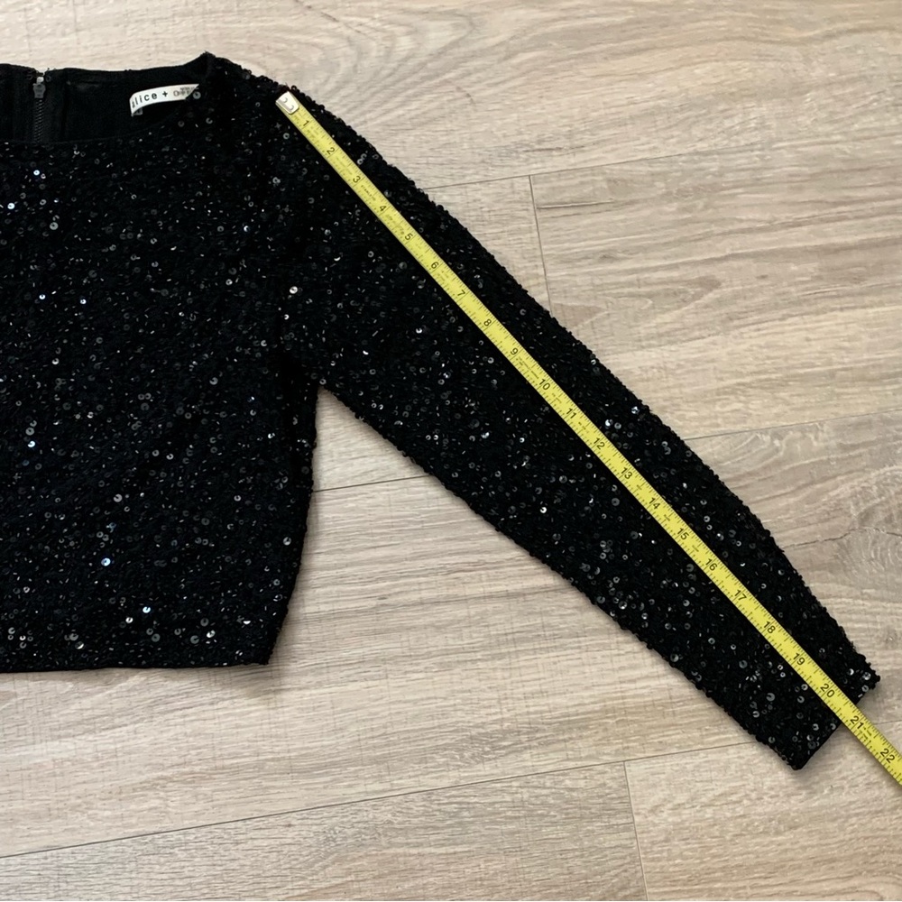 Alice + Olivia Lacey Embellished Bracelet-Sleeve Crop Top Black Size 8 - Picture 13 of 16
